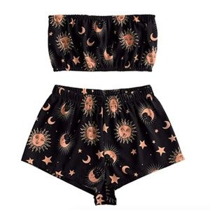 Women's Star Sun Moon Top & High Waisted Shorts